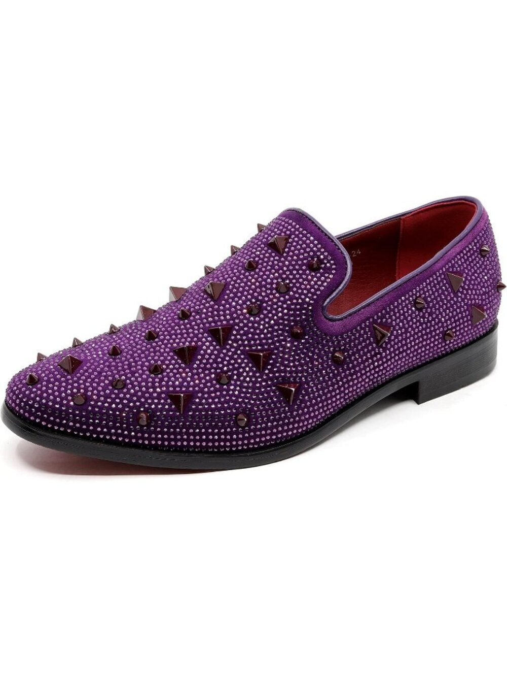 Matrocharm Men's Purple Rubber Vintage Spike Rhinestone Loafer Slip On Shoes